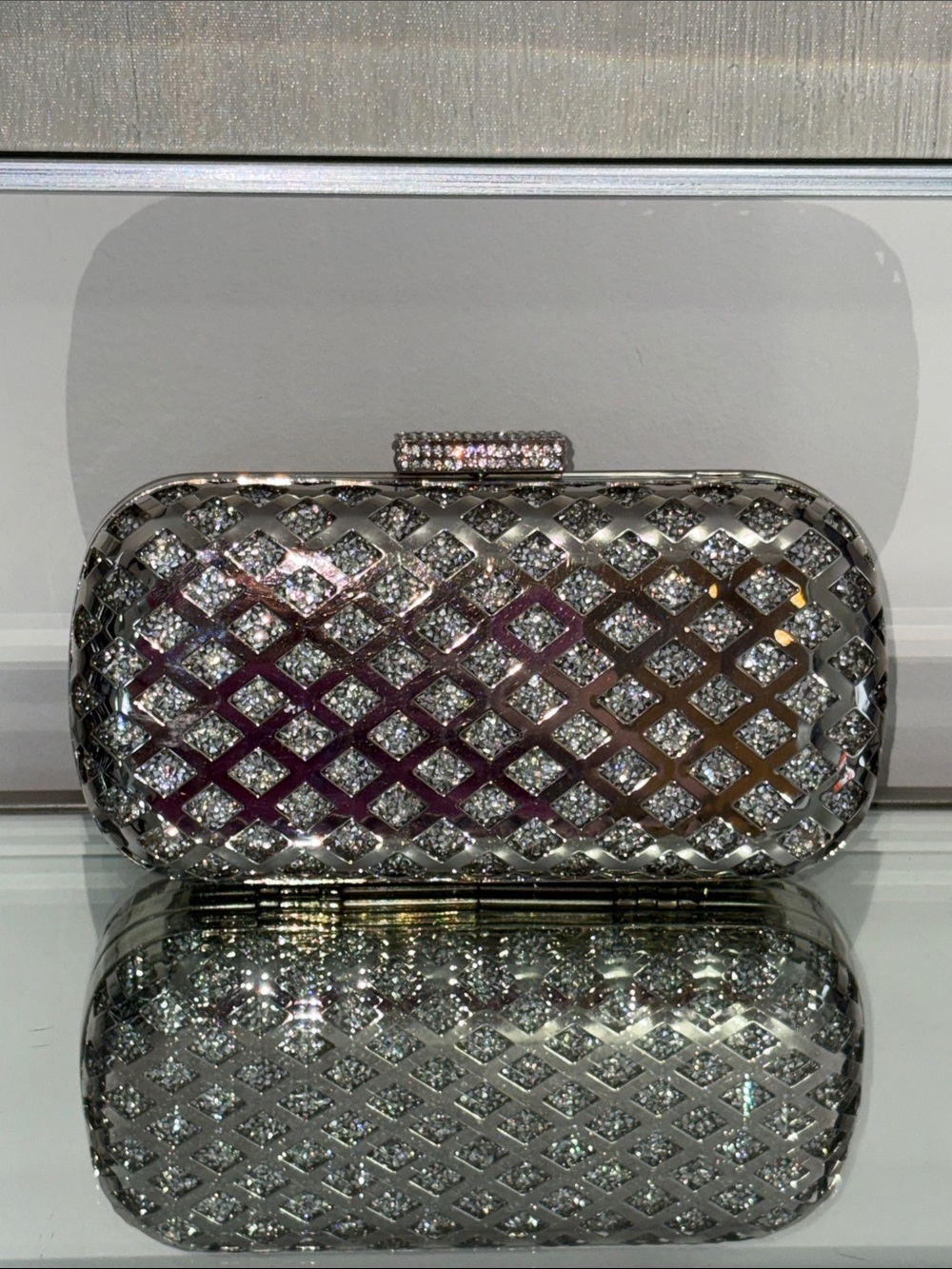 Silver Crystal Lattice Evening Clutch - Designer-Inspired